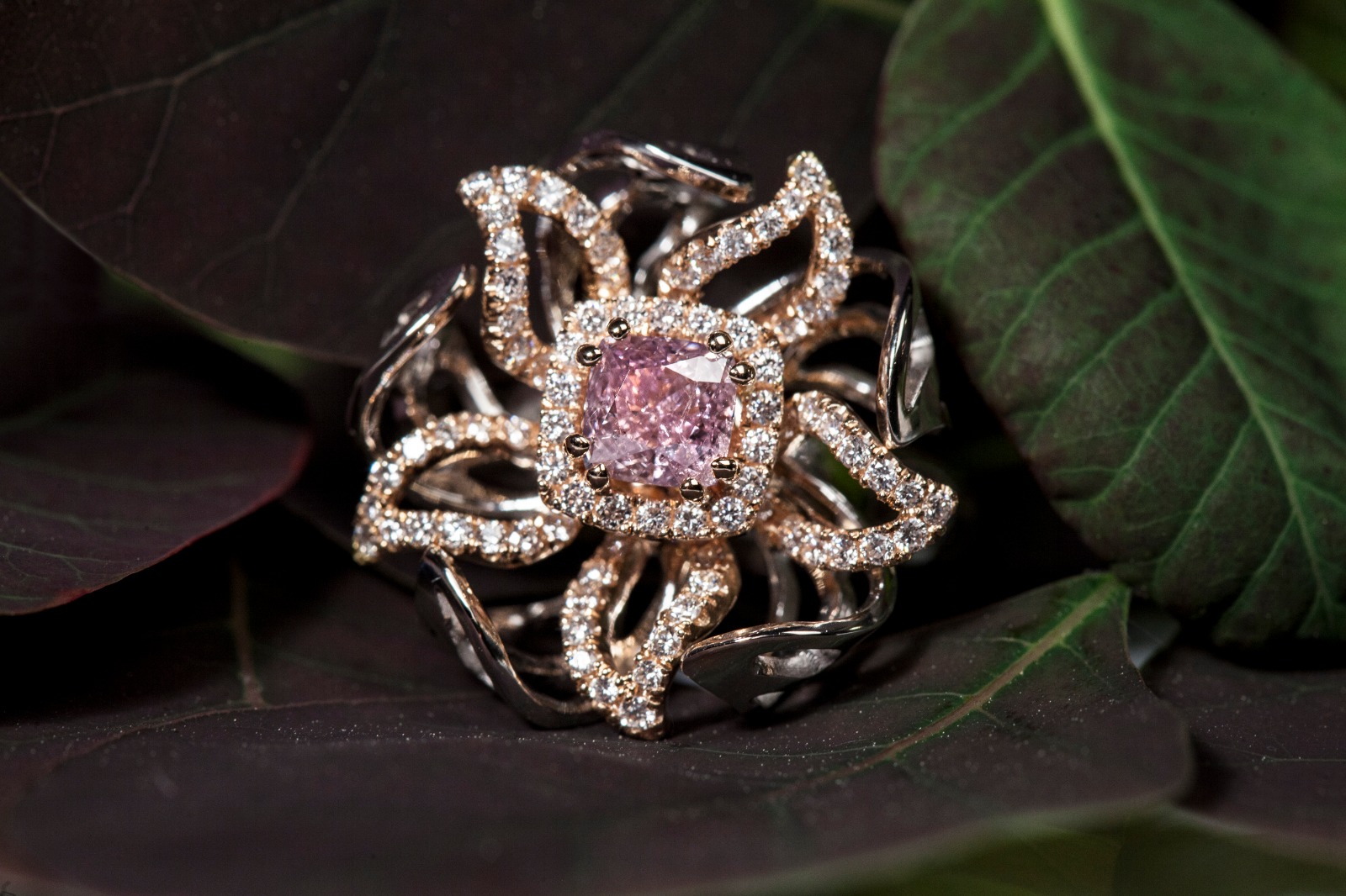 Violet floral diamond ring